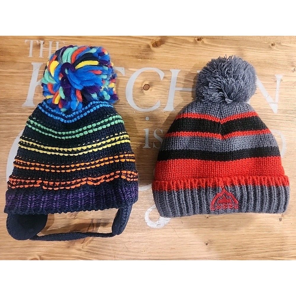 2 Little Boy Colorful Warm Winter Beanies